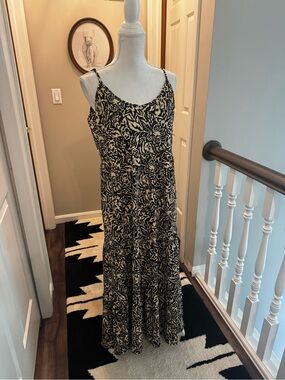 Harlow and Rose Black and Cream Floral Maxi Dress with Thin Straps